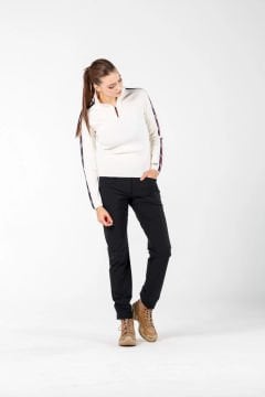 Woolona Asya Krem 100% Yün 4/1 Fermuarlı Kazak