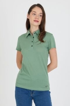 Woolona %100 Merinos Yünü Kadın Polo Üst Yeşil