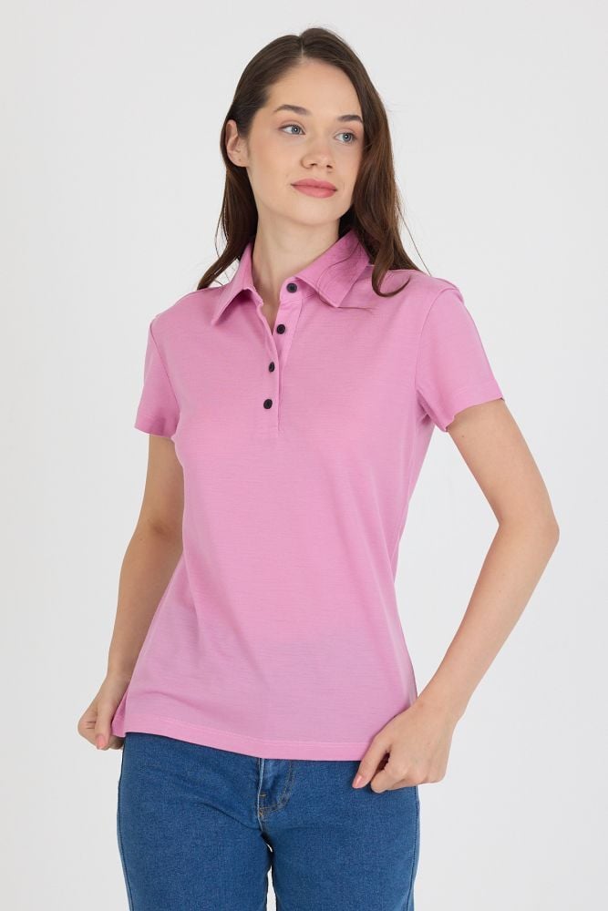 Woolona %100 Merinos Yünü Kadın Polo Üst Pembe