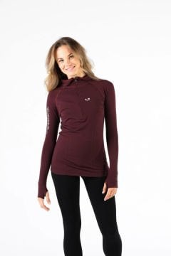 Woolona Docca Kadın Mürdüm Dikişsiz Uzun Kollu Fermuarlı Kapşonlu Yün Termal