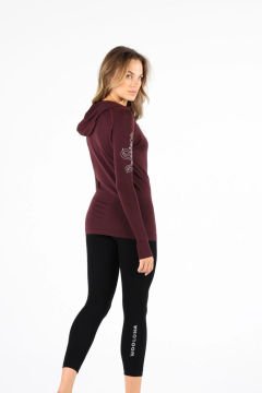 Woolona Docca Kadın Mürdüm Dikişsiz Uzun Kollu Fermuarlı Kapşonlu Yün Termal