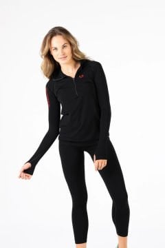 Woolona Docca Kadın Siyah Dikişsiz Uzun Kollu Fermuarlı Kapşonlu Yün Termal