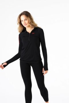 Woolona Docca Kadın Siyah Dikişsiz Uzun Kollu Fermuarlı Kapşonlu Yün Termal