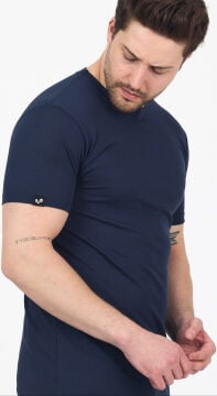 Woolona %100 Merinos Yünü Erkek T-Shirt Lacivert