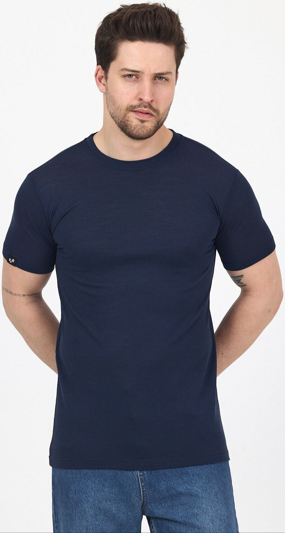 Woolona %100 Merinos Yünü Erkek T-Shirt Lacivert