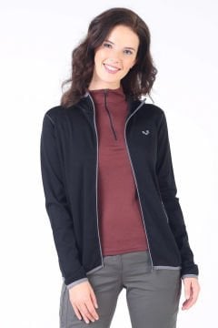 Woolona Marin Kadın Siyah Fermuarlı Kapşonlu %100 Yün Termal İçlik