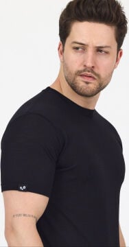 Woolona %100 Merinos Yünü Erkek T-Shirt Siyah