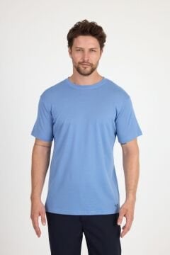 Woolona %100 Merinos Yünü Erkek T-Shirt Mavi