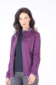 Woolona Marin Kadın Mor Fermuarlı Kapşonlu %100 Yün Termal İçlik
