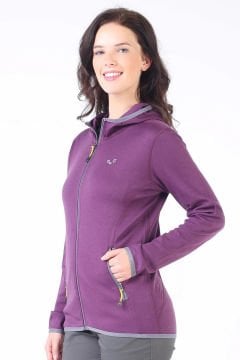 Woolona Marin Kadın Mor Fermuarlı Kapşonlu %100 Yün Termal İçlik