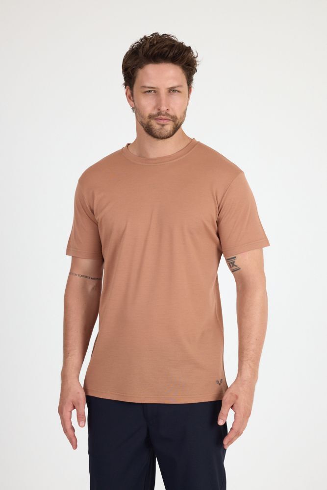 Woolona %100 Merinos Yünü Erkek T-Shirt Kahve