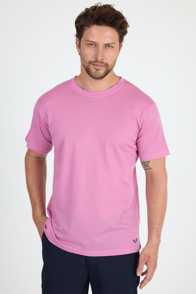 Woolona %100 Merinos Yünü Erkek T-Shirt Pembe