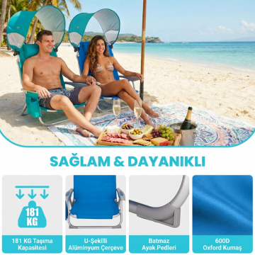 Wejoy Wavora B10 Plus | UPF50+ Gölgelikli 4 Kademeli Katlanır Plaj Sandalyesi Blue