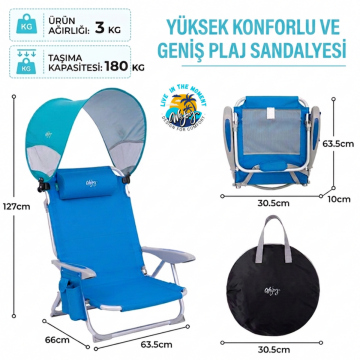 Wejoy Wavora B10 Plus | UPF50+ Gölgelikli 4 Kademeli Katlanır Plaj Sandalyesi Blue