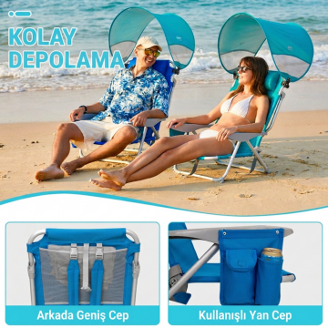 Wejoy Wavora B10 Plus | UPF50+ Gölgelikli 4 Kademeli Katlanır Plaj Sandalyesi Blue