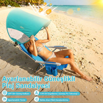 Wejoy Wavora B10 Plus | UPF50+ Gölgelikli 4 Kademeli Katlanır Plaj Sandalyesi Blue