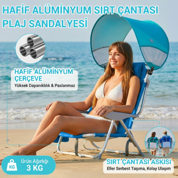 Wejoy Wavora B10 Plus | UPF50+ Gölgelikli 4 Kademeli Katlanır Plaj Sandalyesi Blue