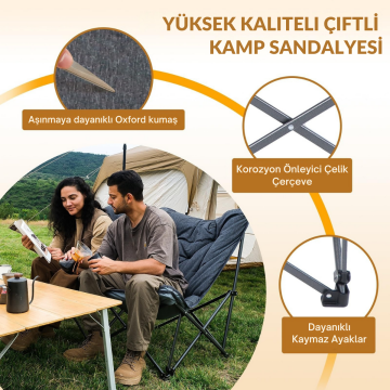 KingCamp Lemon Lux Double Ultra Konforlu Çift Kişilik Kamp Sandalyesi Grey
