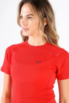 Woolona Bise Kadın Kırmızı Kısa Kollu %100 Yün Termal İçlik