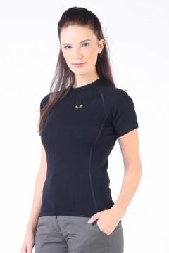 Woolona Bise Kadın Siyah Kısa Kollu %100 Yün Termal İçlik