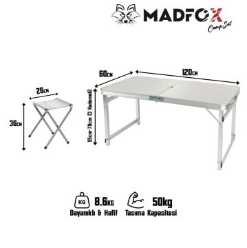 Madfox CampSet ShadePort Tabureli Katlanır Masası Seti