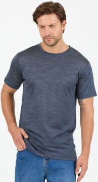 Woolona %50 Merinos Yünü %50 Lyocell Erkek T-Shirt Lacivert