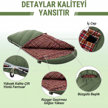 KingCamp FreeSpace 250 Relax -8°C Geniş Uyku Tulumu Olive Sol F.