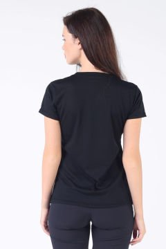 Woolona Calima Kadın Siyah Kısa Kollu V Yaka Tişört %100 Yün Termal İçlik