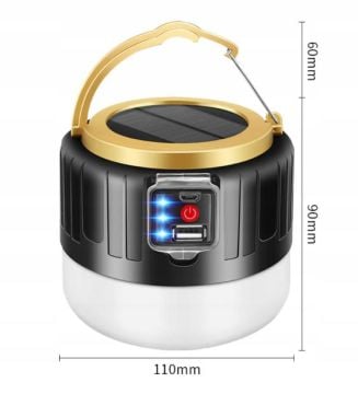 Bushlove Solar Şarjlı Solar Güneş Enerjili Powerbank, USB Kamp ve Çadır Lambası (Uzaktan Kumandalı) Siyah Turuncu