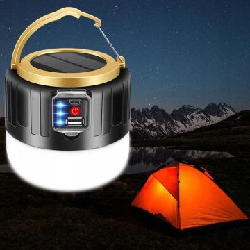 Bushlove Solar Şarjlı Solar Güneş Enerjili Powerbank, USB Kamp ve Çadır Lambası (Uzaktan Kumandalı) Siyah Turuncu