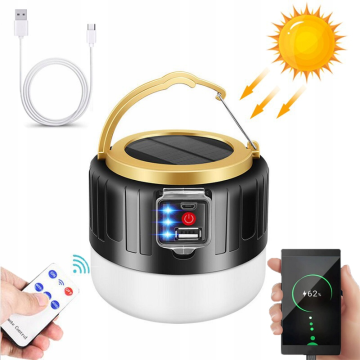 Bushlove Solar Şarjlı Solar Güneş Enerjili Powerbank, USB Kamp ve Çadır Lambası (Uzaktan Kumandalı) Siyah Turuncu