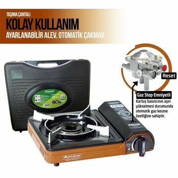 Orcamp Tekli Portatif Kamp Ocak Gaz Stop Emniyetli Taba Turuncu CK-505-TB