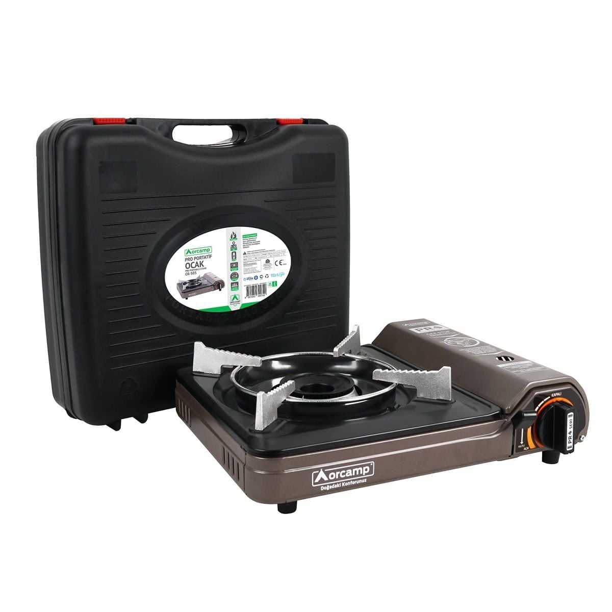 Orcamp Tekli Portatif Kamp Ocak Gaz Stop Emniyetli Kahve Gri CK-505-BR