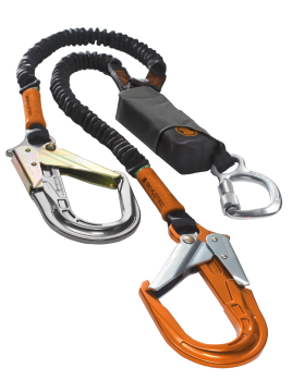 Skylotec Skysafe Pro Flex Y L0558 Gümüş Turuncu Alüminyum Konnektörlü Şok Emicili Çift Kollu Lanyard 180 cm EN 355 ANSI Z359 13