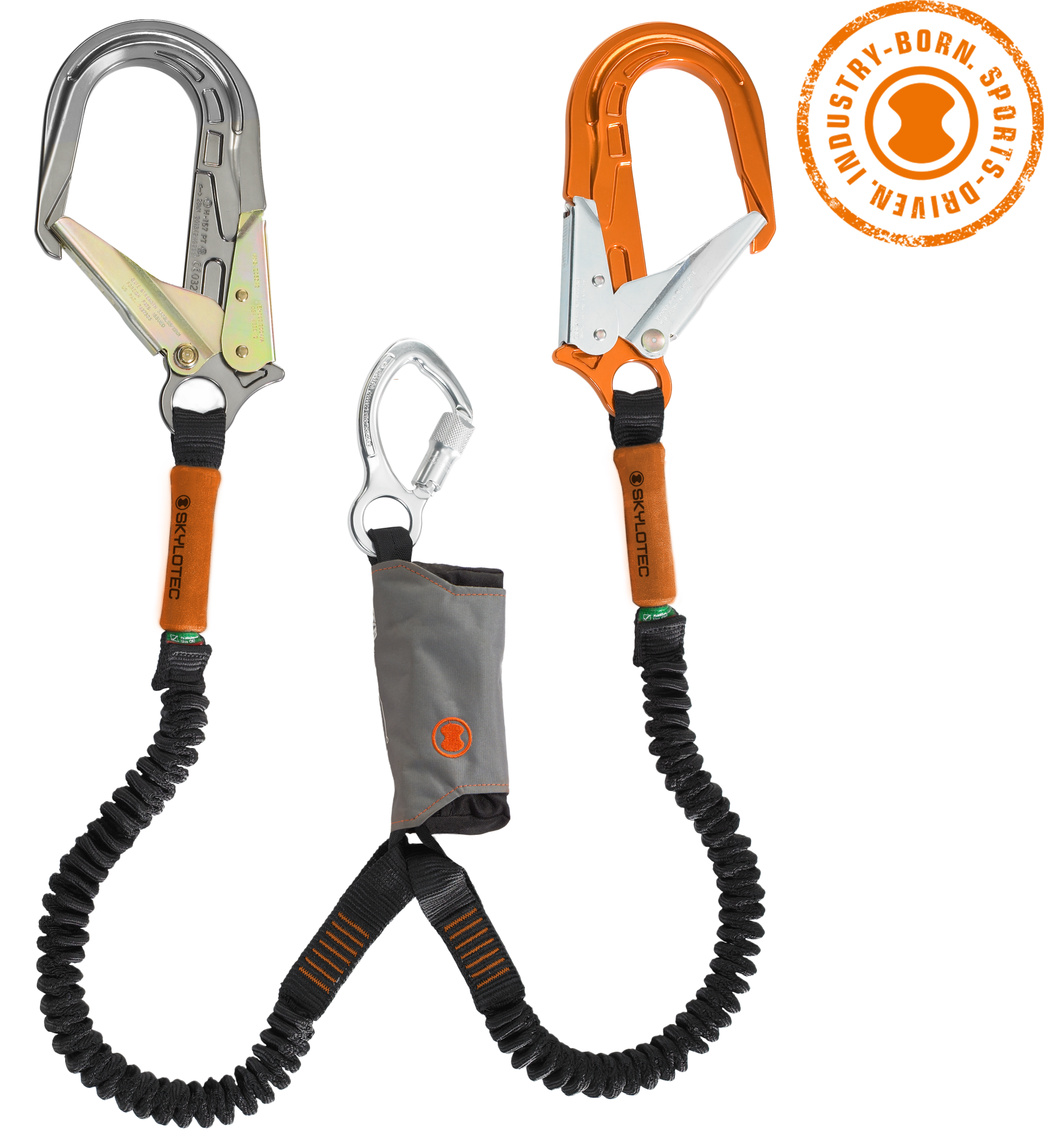 Skylotec Skysafe Pro Flex Y L0558 Gümüş Turuncu Alüminyum Konnektörlü Şok Emicili Çift Kollu Lanyard 180 cm EN 355 ANSI Z359 13