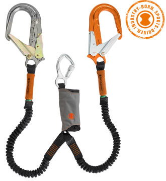 Skylotec Skysafe Pro Flex Y L0558 Gümüş Turuncu Alüminyum Konnektörlü Şok Emicili Çift Kollu Lanyard 180 cm EN 355 ANSI Z359 13