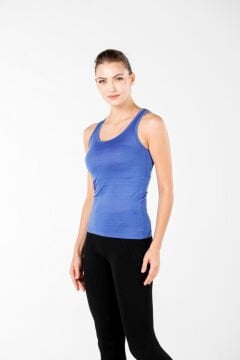 Woolona Rani Kadın Mavi Kolsuz Dikişsiz %100 Yün Termal İçlik