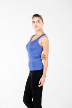 Woolona Rani Kadın Mavi Kolsuz Dikişsiz %100 Yün Termal İçlik