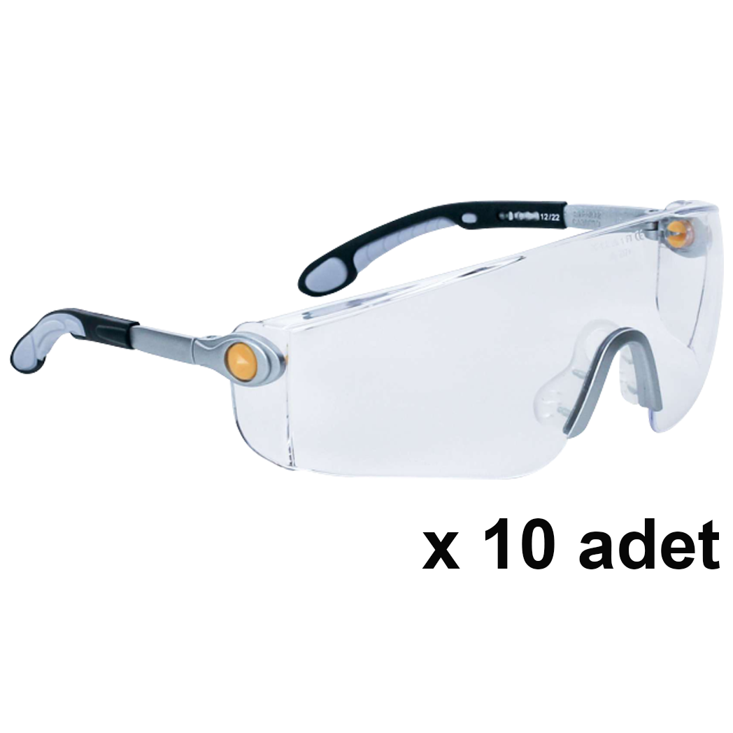 Deltaplus Lipari2 Clear Şeffaf 10'lu PAKET UV400 Polikarbonat Bioküler Buğulanmaz Çizilmez Uzunluk Ayar Saplı İş Güvenlik Gözlüğü