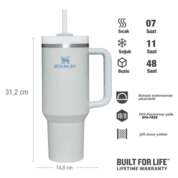 Stanley Quencher Pipetli Termos Bardak 1.18 Lt Açık Gri