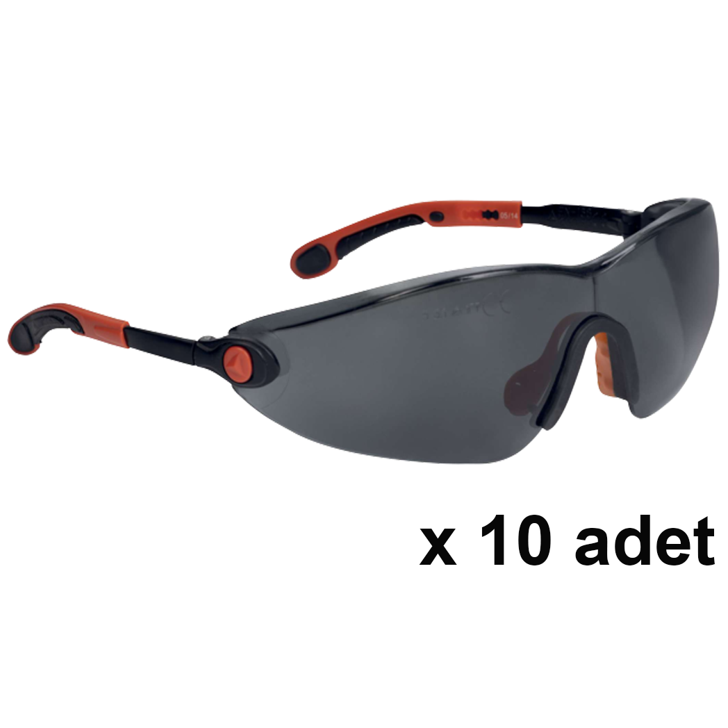 Deltaplus Vulcano2 Smoke Füme 10'lu PAKET UV400 Polikarbonat Monoblok Buğulanmaz Çizilmez Ayar Uzayan Saplı İş Güvenlik Gözlüğü