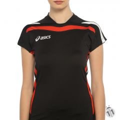 Asics DuoTech Performans DryActive Bayan Siyah Kırmızı Şeritli Kısa Kollu Sporcu Body