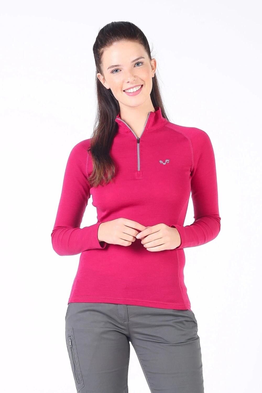 Woolona Vega Kadın Pembe Uzun Kollu Fermuarlı %100 Yün Termal İçlik MZ LARGE