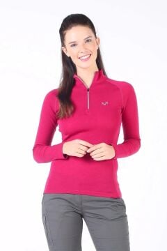 Woolona Vega Kadın Pembe Uzun Kollu Fermuarlı %100 Yün Termal İçlik MZ LARGE