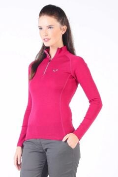 Woolona Vega Kadın Pembe Uzun Kollu Fermuarlı %100 Yün Termal İçlik MZ LARGE