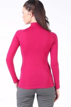 Woolona Vega Kadın Pembe Uzun Kollu Fermuarlı %100 Yün Termal İçlik MZ LARGE