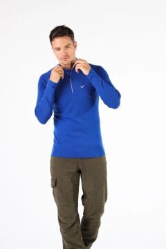 Woolona Astro Mavi Uzun Kollu Fermuarlı %100 Yün Termal İçlik MZ SMALL