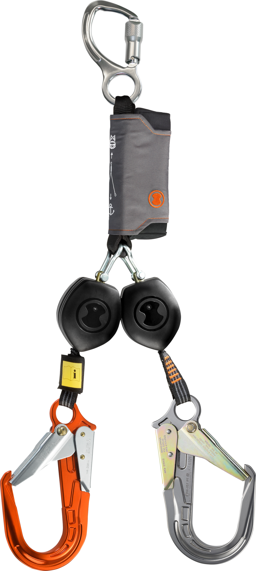 Skylotec Peanut Y Fs64 Al Or Alüminyum Karabinalı Y Tipi Çift Kollu 180 cm Kendinden Geri Sarmalı Şok Emicili Düşüş Durdurucu EN 360