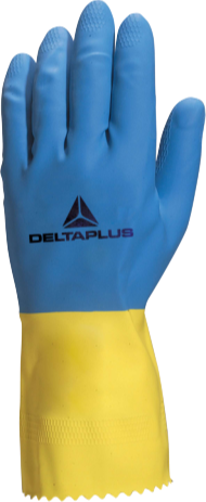 Delta Plus DUOCOLOR VE330 Mavi-Sarı Floke İç Yüzeyli Çift Kaplama Lateks Kimyasal Koruyucu İş Eldiveni EN 388 EN ISO 374-1 EN ISO 374-5