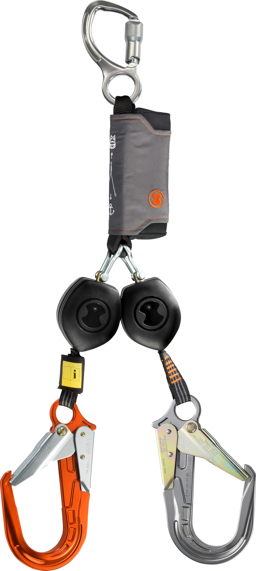 Skylotec Peanut Y Fs64 Al Or Alüminyum Karabinalı Y Tipi Çift Kollu 250 cm Kendinden Geri Sarmalı Şok Emicili Düşüş Durdurucu EN 360